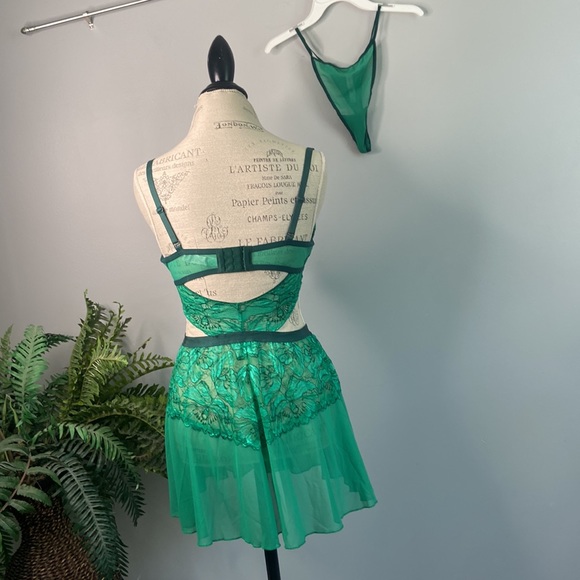 Auden Large Green Lacey Chemise Nightgown Lingerie Thong Panty Intimate Set - Picture 3 of 5